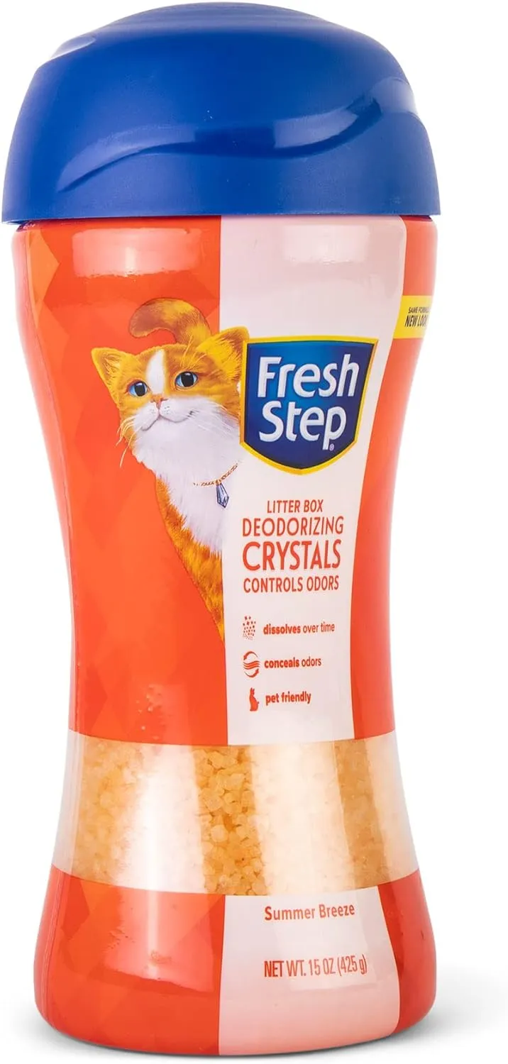 Fresh Step Cat Litter Crystals In summer Breeze Scent | Cat Litter Box Deodorizer which Combats Odors and Neutralizes Smells to Keep Your Home Clean, 15 Ounces, Packaging may vary