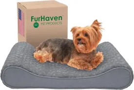 Furhaven Memory Foam Dog Bed for Medium/Small Dogs w/ Removable Washable Cover, For Dogs Up to 23 lbs - Ultra Plush Faux Fur & Suede Luxe Lounger Contour Mattress - Gray, Medium