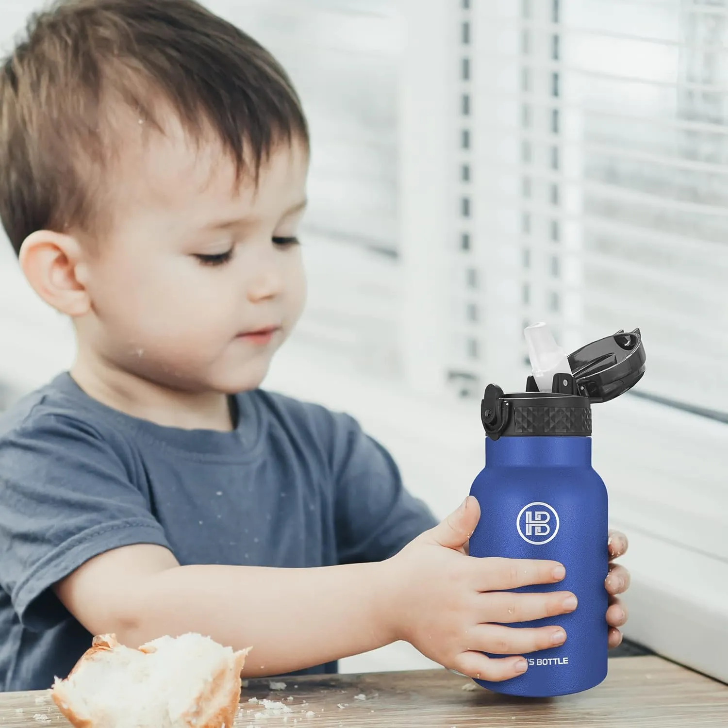 Han's Bottle Kids Water Bottle with Straw Lid - Insulated Stainless Steel Reusable Tumbler for Girls,Boys,Thermo Mug,12oz,Navy Blue