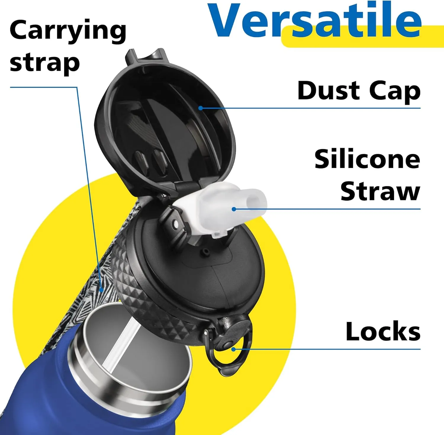 Han's Bottle Kids Water Bottle with Straw Lid - Insulated Stainless Steel Reusable Tumbler for Girls,Boys,Thermo Mug,12oz,Navy Blue