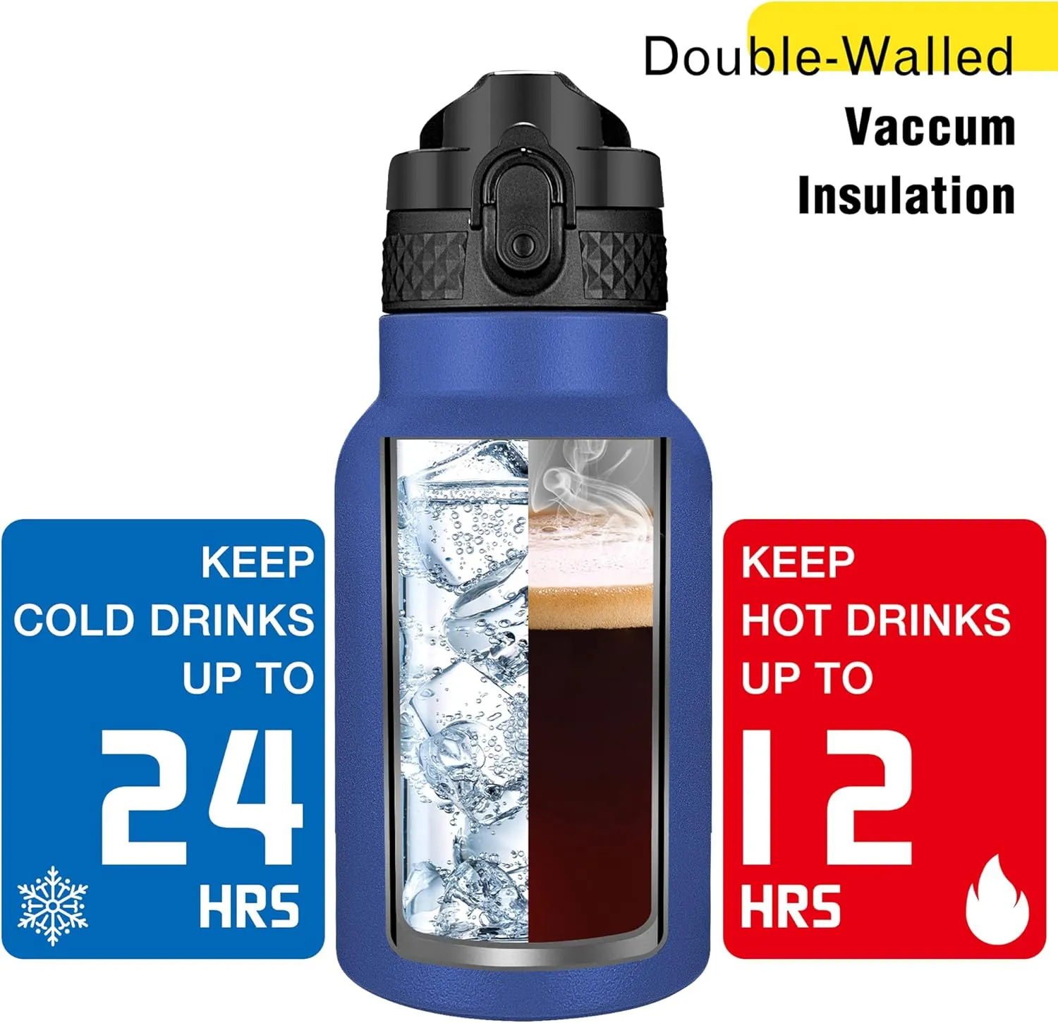 Han's Bottle Kids Water Bottle with Straw Lid - Insulated Stainless Steel Reusable Tumbler for Girls,Boys,Thermo Mug,12oz,Navy Blue