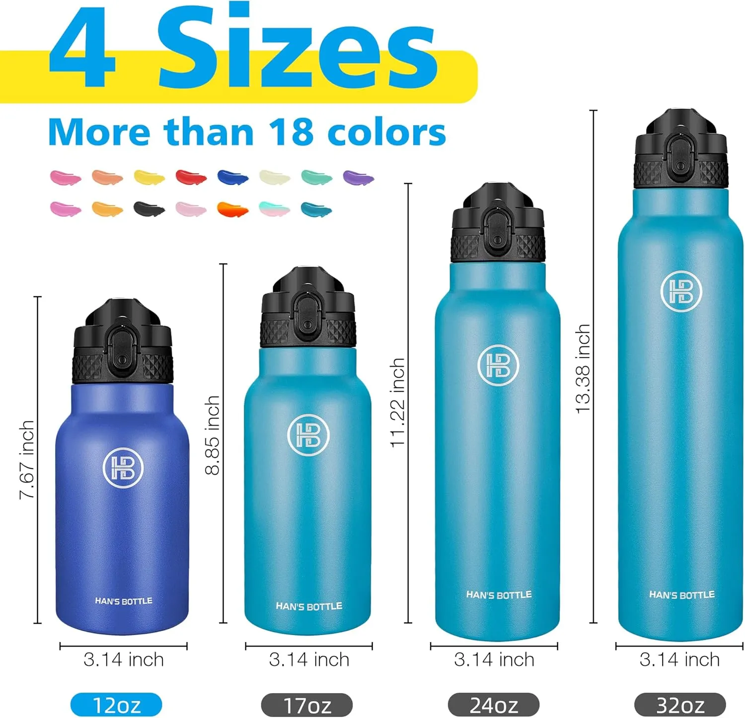 Han's Bottle Kids Water Bottle with Straw Lid - Insulated Stainless Steel Reusable Tumbler for Girls,Boys,Thermo Mug,12oz,Navy Blue