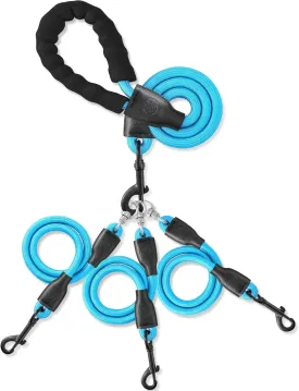 Heavy Duty Three-Way Dog Leash, No-Tangle Detachable 360 Swivel, Padded Handle, for Walking & Training (Blue, S/8-40 lbs)