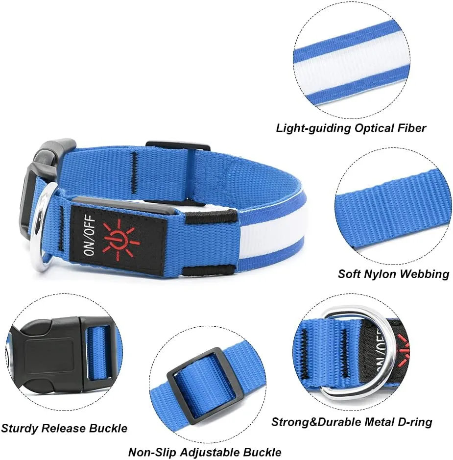 Illumifun LED Dog Collar, Water-Resistant Light Up Dog Collar, Safety Dog Collar Light for Your Dogs Walking Camping(Blue, X-Large)