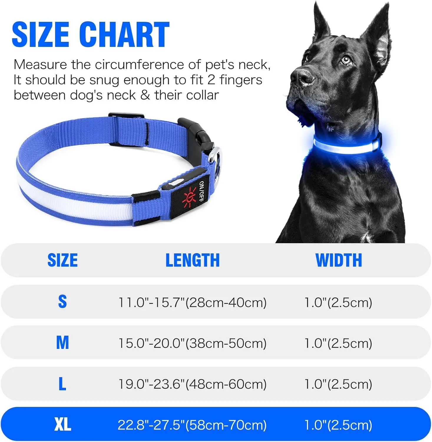 Illumifun LED Dog Collar, Water-Resistant Light Up Dog Collar, Safety Dog Collar Light for Your Dogs Walking Camping(Blue, X-Large)