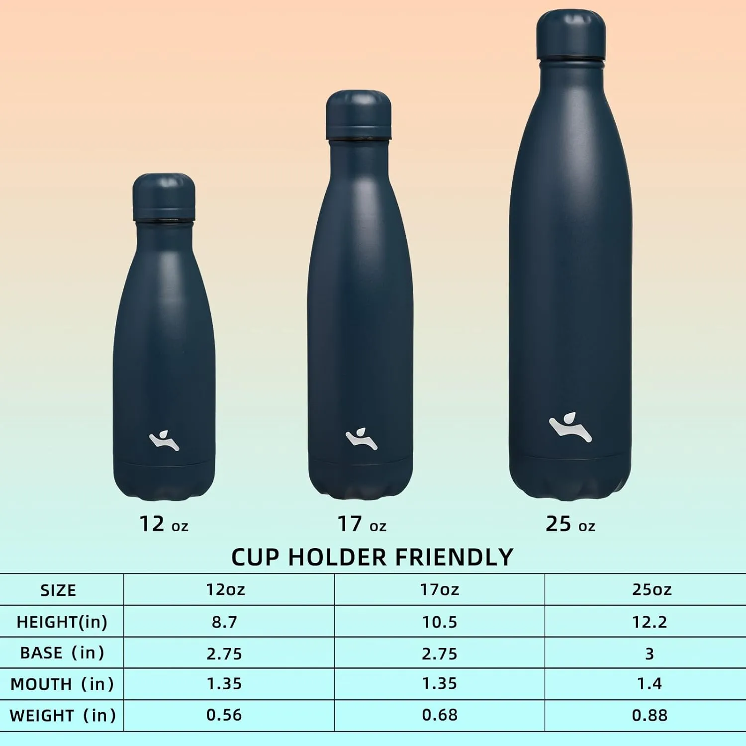 Insulated Water Bottles,25 oz Double Wall Stainless Steel Vacumm Metal Flask for Sports Travel,Navy Blue