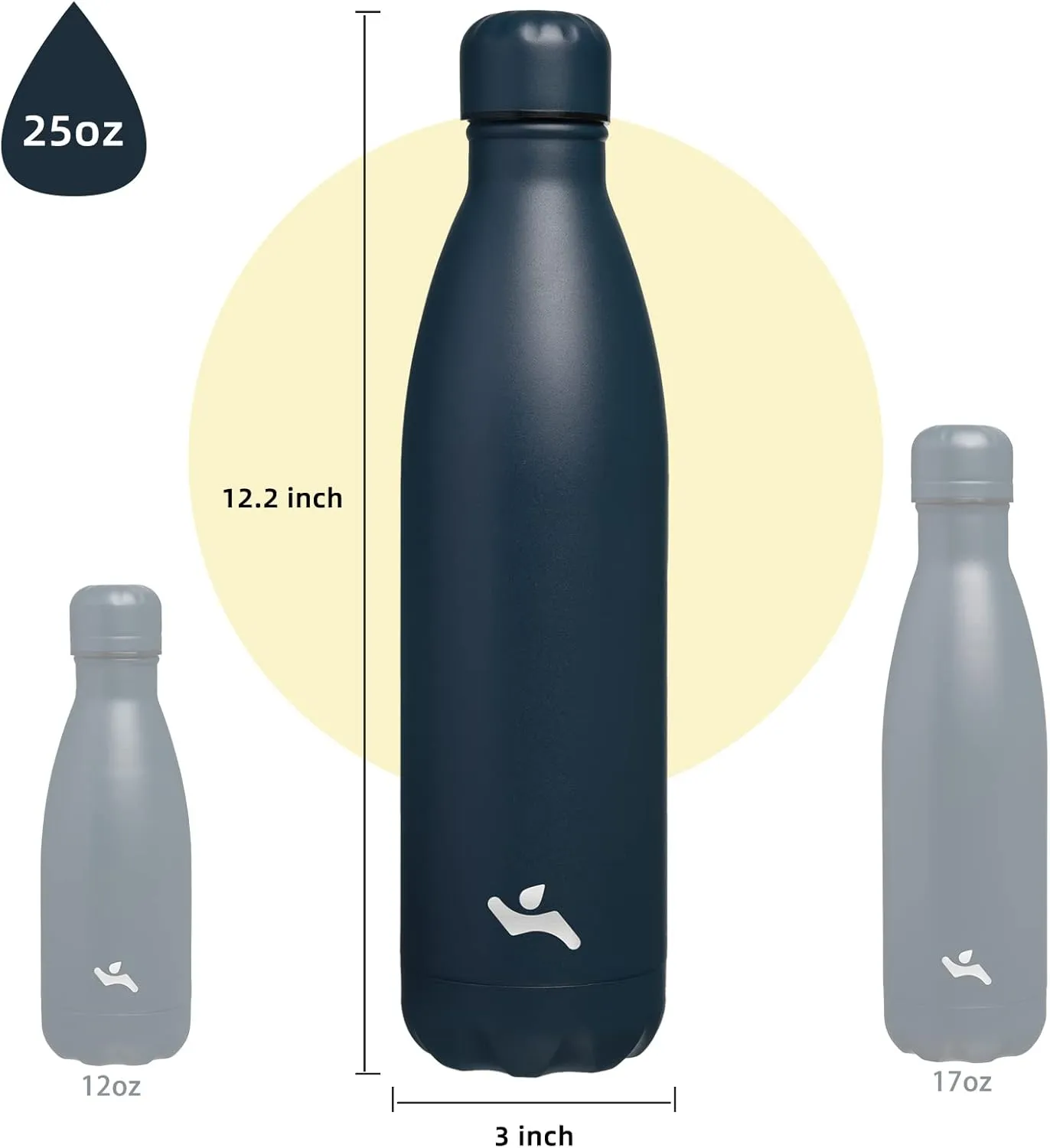 Insulated Water Bottles,25 oz Double Wall Stainless Steel Vacumm Metal Flask for Sports Travel,Navy Blue