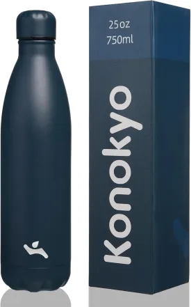 Insulated Water Bottles,25 oz Double Wall Stainless Steel Vacumm Metal Flask for Sports Travel,Navy Blue