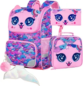 KLFVB 3PCS Backpack for Girls and Boys, 15" Unicorn Dinosaur Bookbag with Lunch Box, Kids Preschool School bag