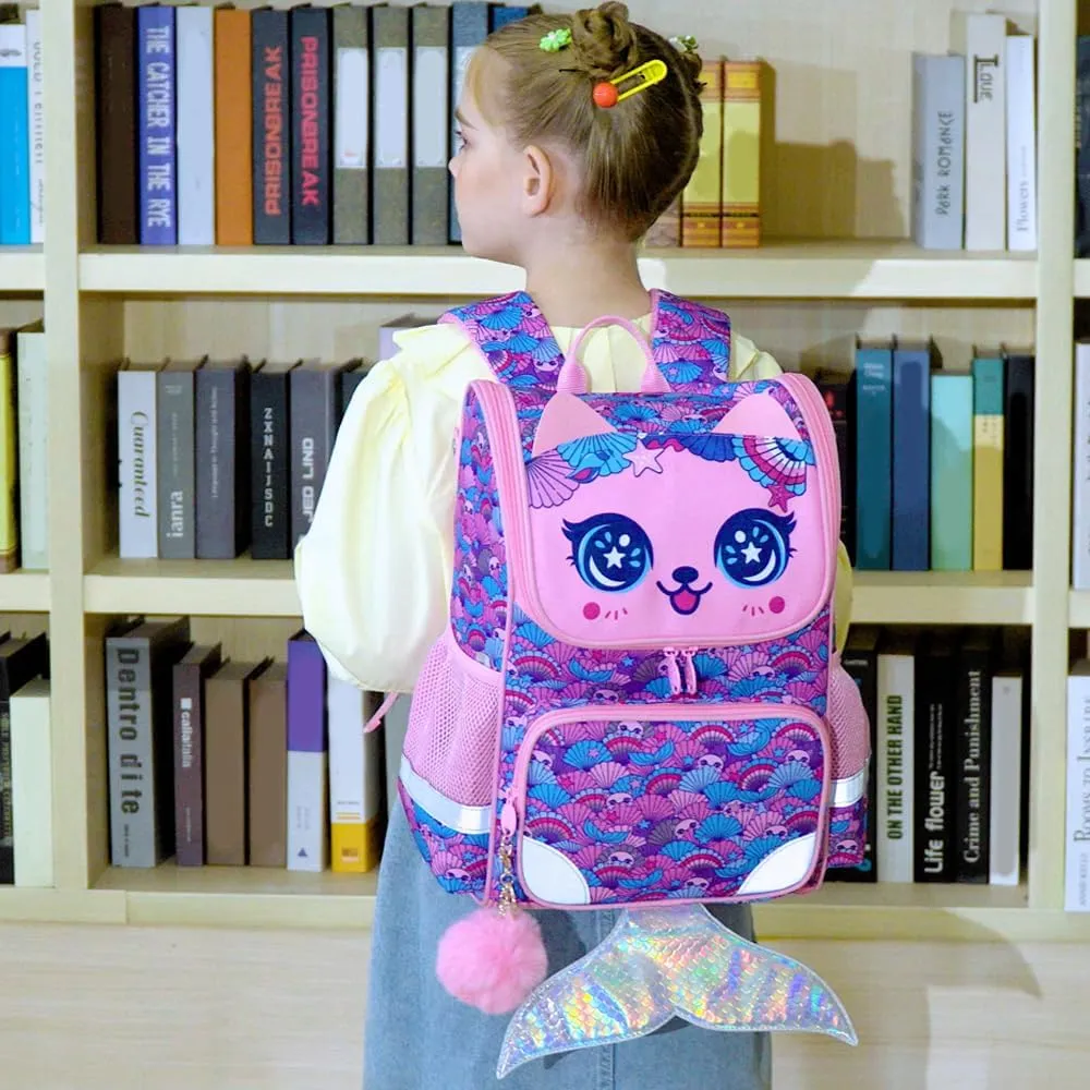 KLFVB 3PCS Backpack for Girls and Boys, 15" Unicorn Dinosaur Bookbag with Lunch Box, Kids Preschool School bag