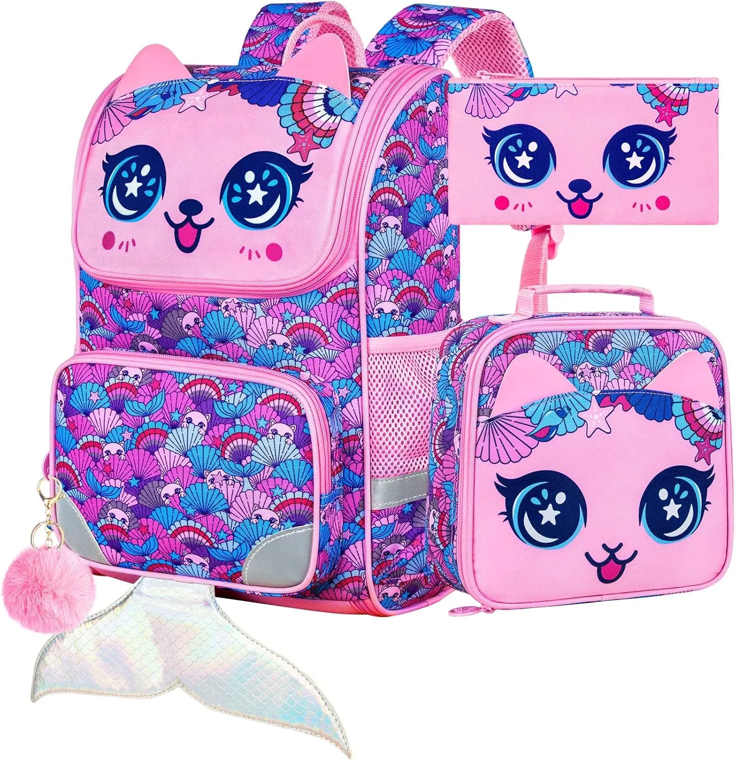 KLFVB 3PCS Backpack for Girls and Boys, 15" Unicorn Dinosaur Bookbag with Lunch Box, Kids Preschool School bag
