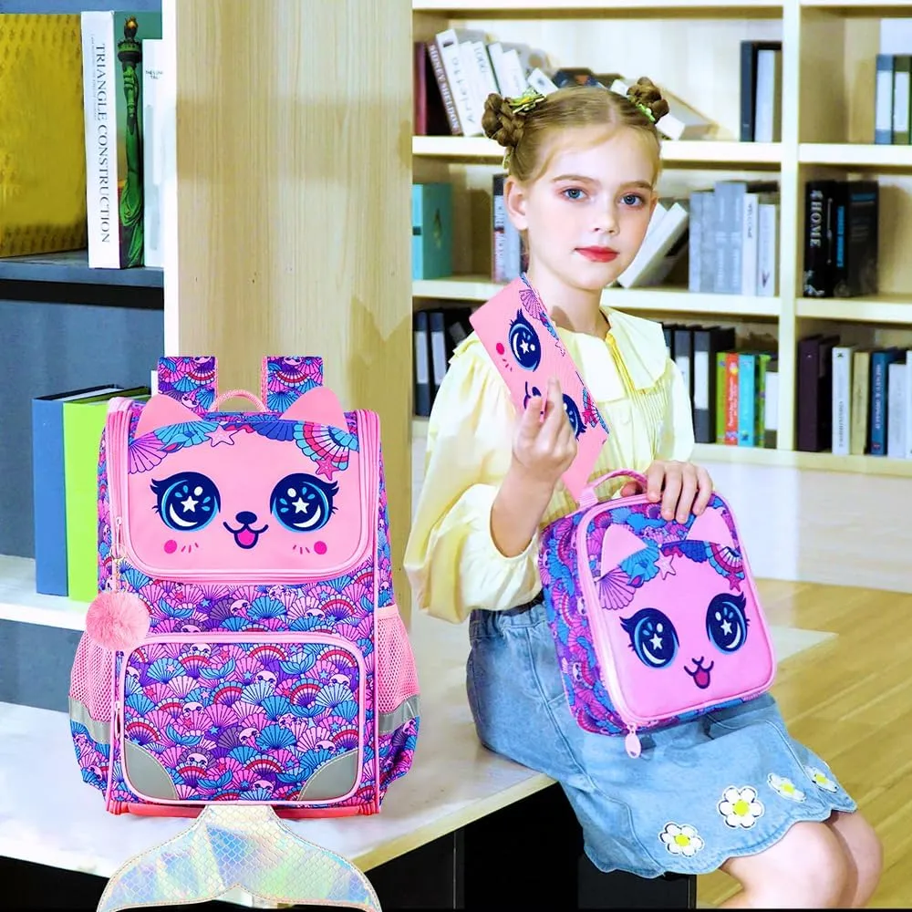 KLFVB 3PCS Backpack for Girls and Boys, 15" Unicorn Dinosaur Bookbag with Lunch Box, Kids Preschool School bag