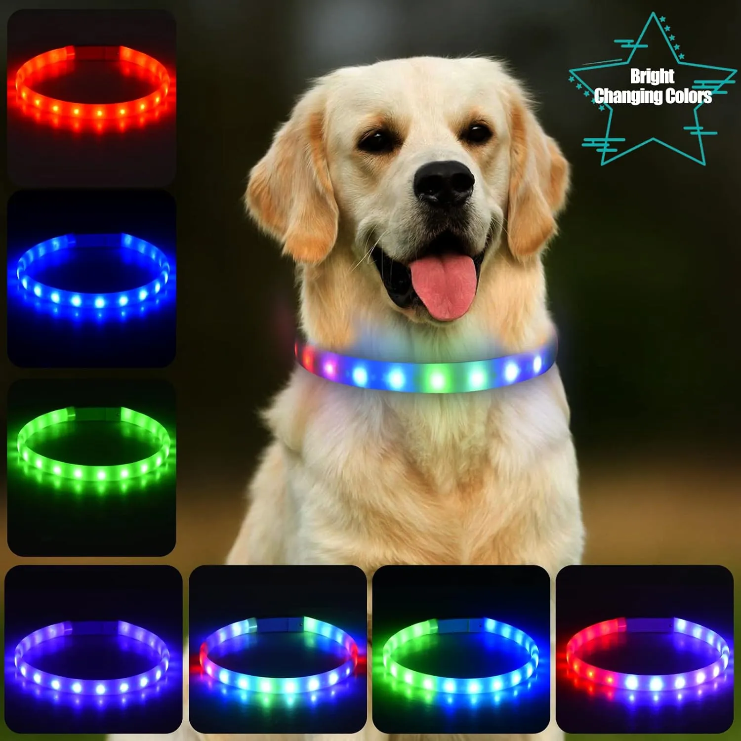 LED Dog Collar,Rechargeable Light Up Dog Collar, Safety Collar Makes Your Beloved Dogs Visible at Night, Cuttable Size Glow Collar for Large Medium Small Dogs