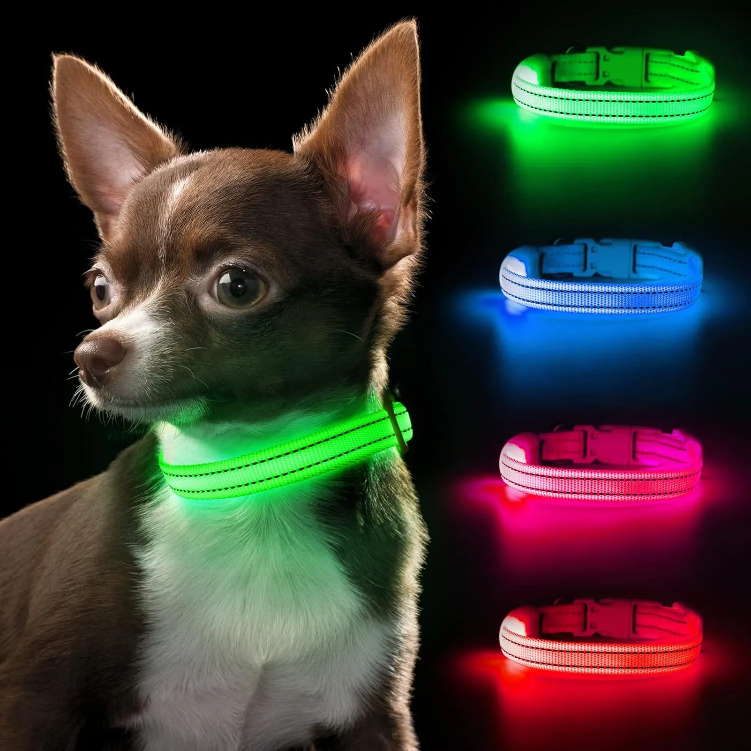 Light Up Dog Collar for Small Dogs - Rechargeable Puppy Collars Glow in The Dark LED Dog Collar Lights for Night WalkingX-Small, Green