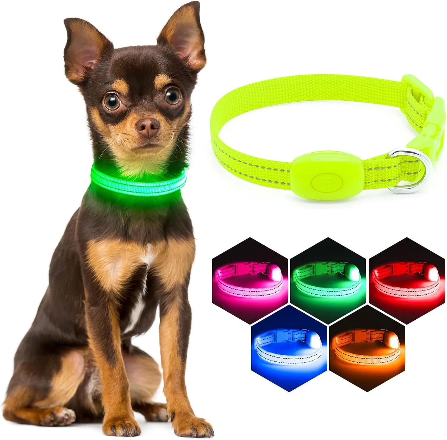 Light Up Dog Collar for Small Dogs - Rechargeable Puppy Collars Glow in The Dark LED Dog Collar Lights for Night WalkingX-Small, Green