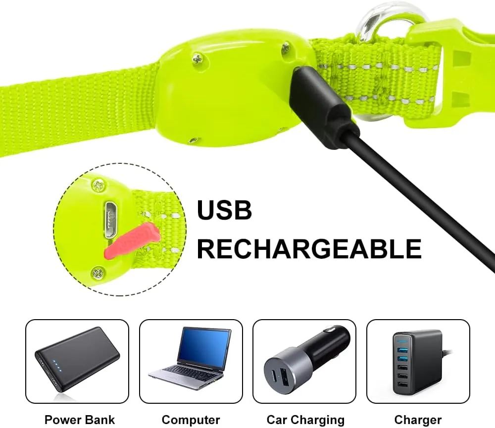 Light Up Dog Collar for Small Dogs - Rechargeable Puppy Collars Glow in The Dark LED Dog Collar Lights for Night WalkingX-Small, Green