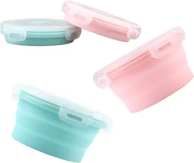 Luter 2 Pieces Collapsible Dog Bowls Silicone Food Water Travel Bowl with Lids Portable Expandable Pet Feeding Watering Cup Dish for Walking Kennels Camping 350ml (12x12x3cm) (Pink & Blue)