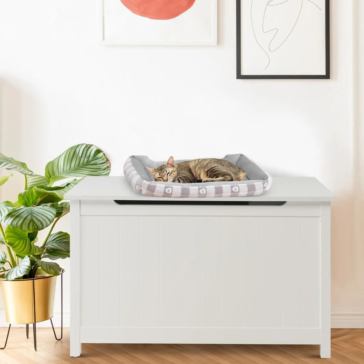 NNECW Large Wooden Cat Litter Box with Top Opening for Pet
