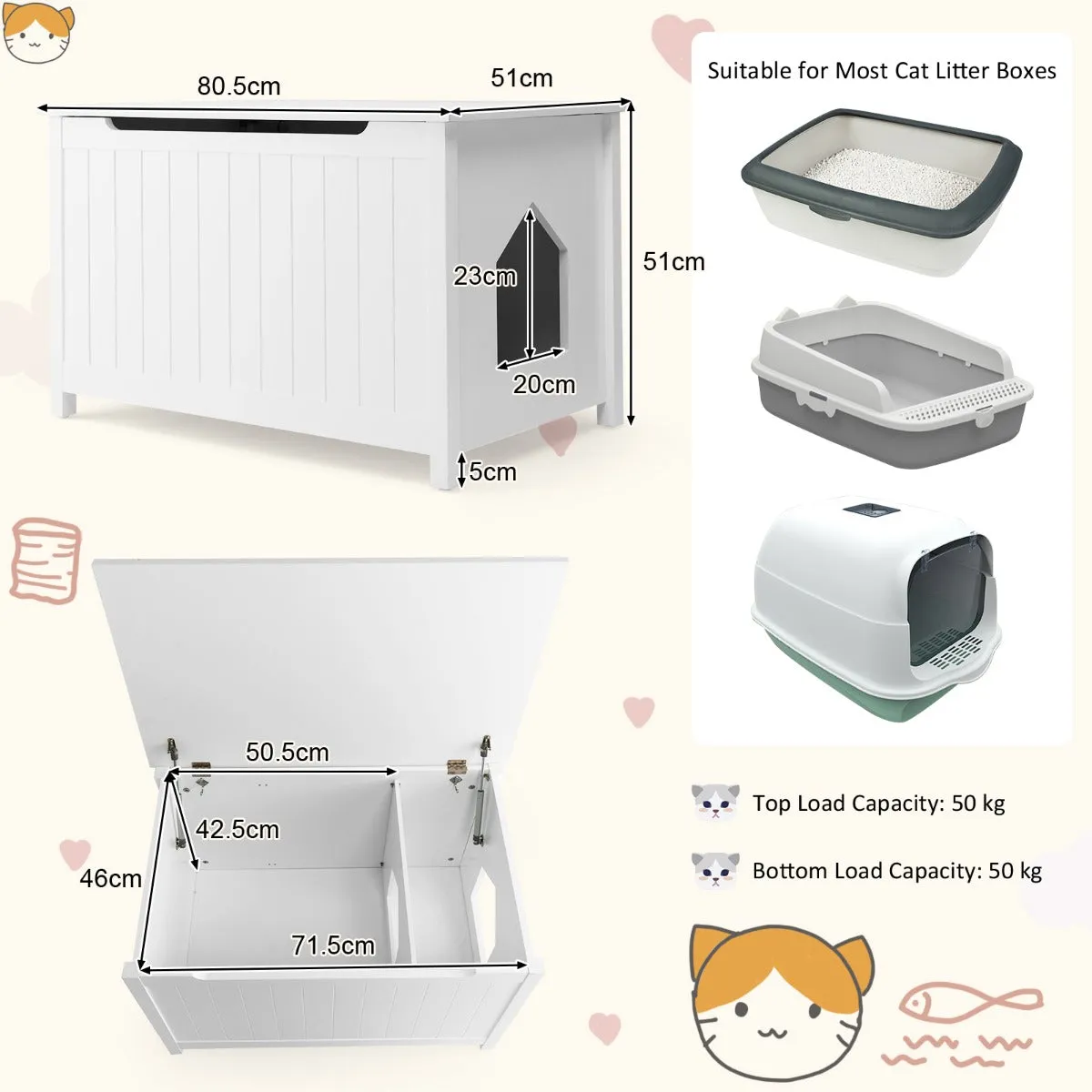 NNECW Large Wooden Cat Litter Box with Top Opening for Pet
