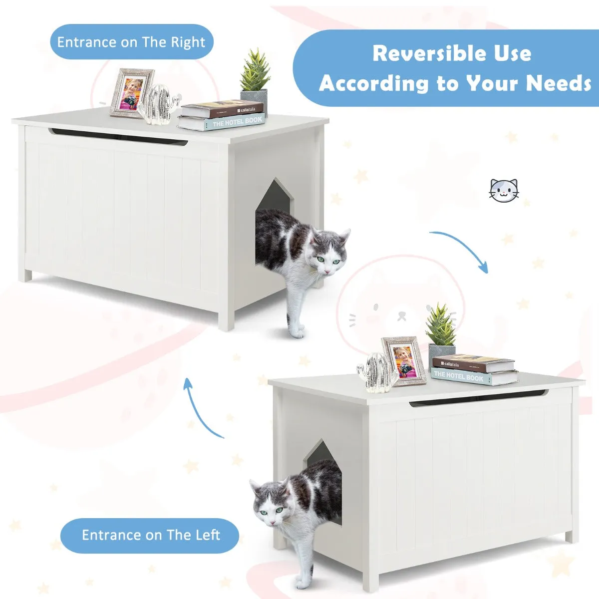 NNECW Large Wooden Cat Litter Box with Top Opening for Pet