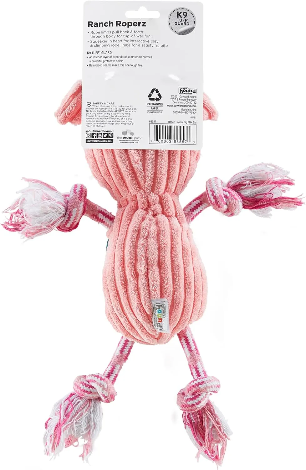 Outward Hound Ranch Roperz Pig Plush Squeaky Dog Toy