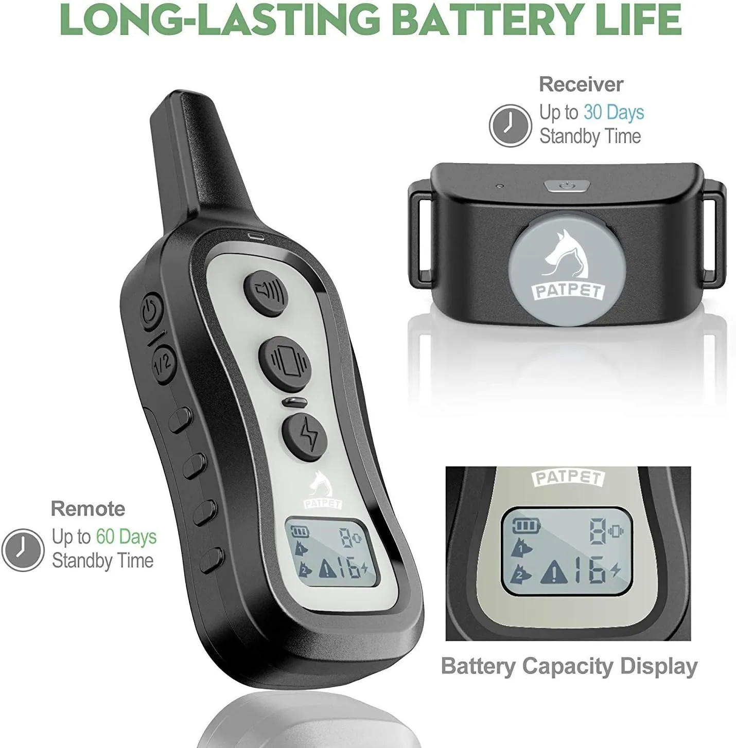 PATPET Dog Training Collar Shock Collar with Remote - 3 Training Modes, Beep, Vibration and Shock, Up to 1000 ft Remote Range, Rainproof for Small Medium Large Dogs