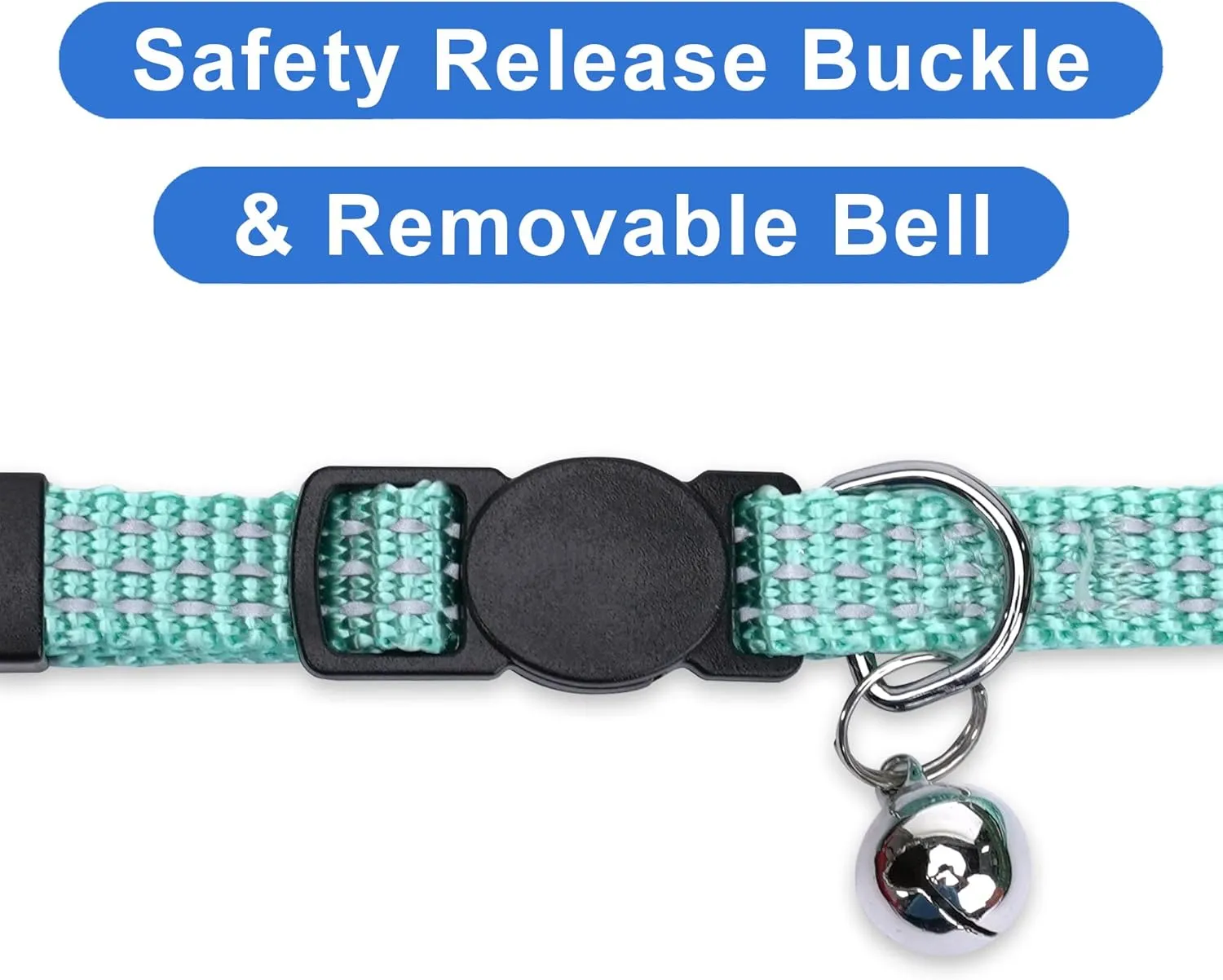 Pawtitas Reflective Cat Collar with Safety Buckle and Removable Bell Cat Collar Kitten Collar Teal Cat Collar