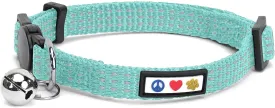 Pawtitas Reflective Cat Collar with Safety Buckle and Removable Bell Cat Collar Kitten Collar Teal Cat Collar