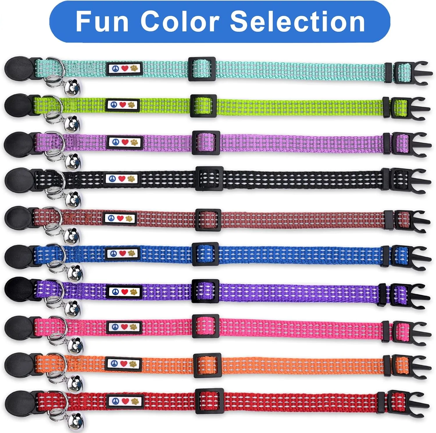 Pawtitas Reflective Cat Collar with Safety Buckle and Removable Bell Cat Collar Kitten Collar Teal Cat Collar