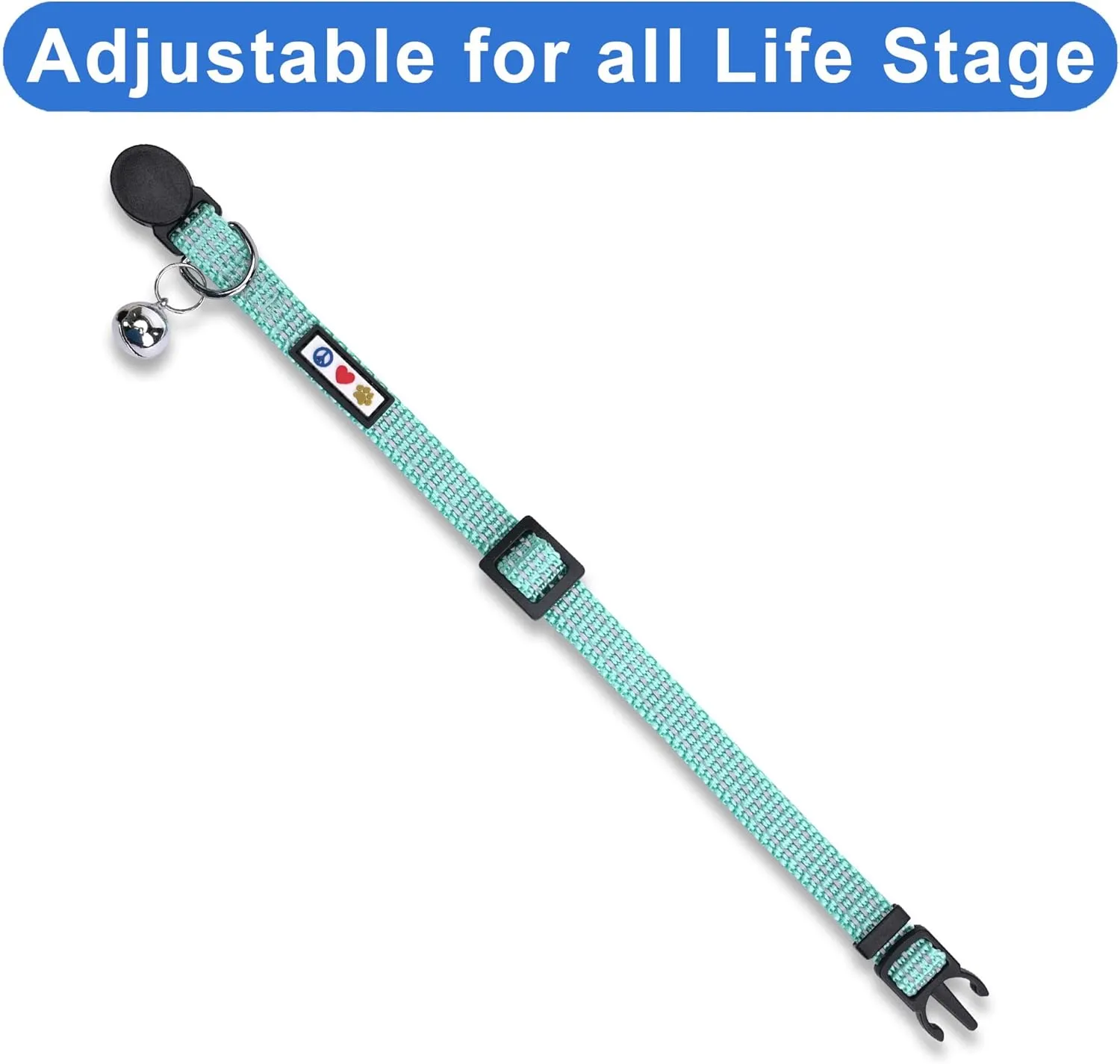 Pawtitas Reflective Cat Collar with Safety Buckle and Removable Bell Cat Collar Kitten Collar Teal Cat Collar