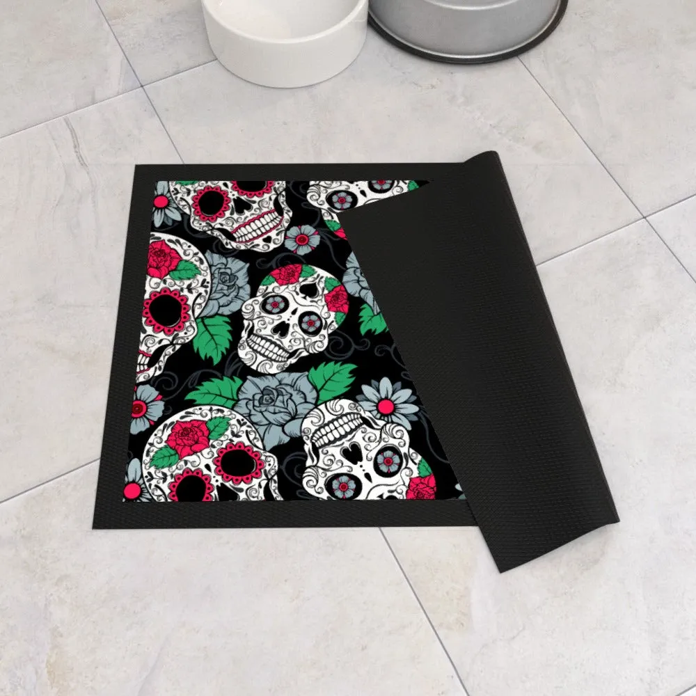 Pet Bowl Mats - Skulls and Roses