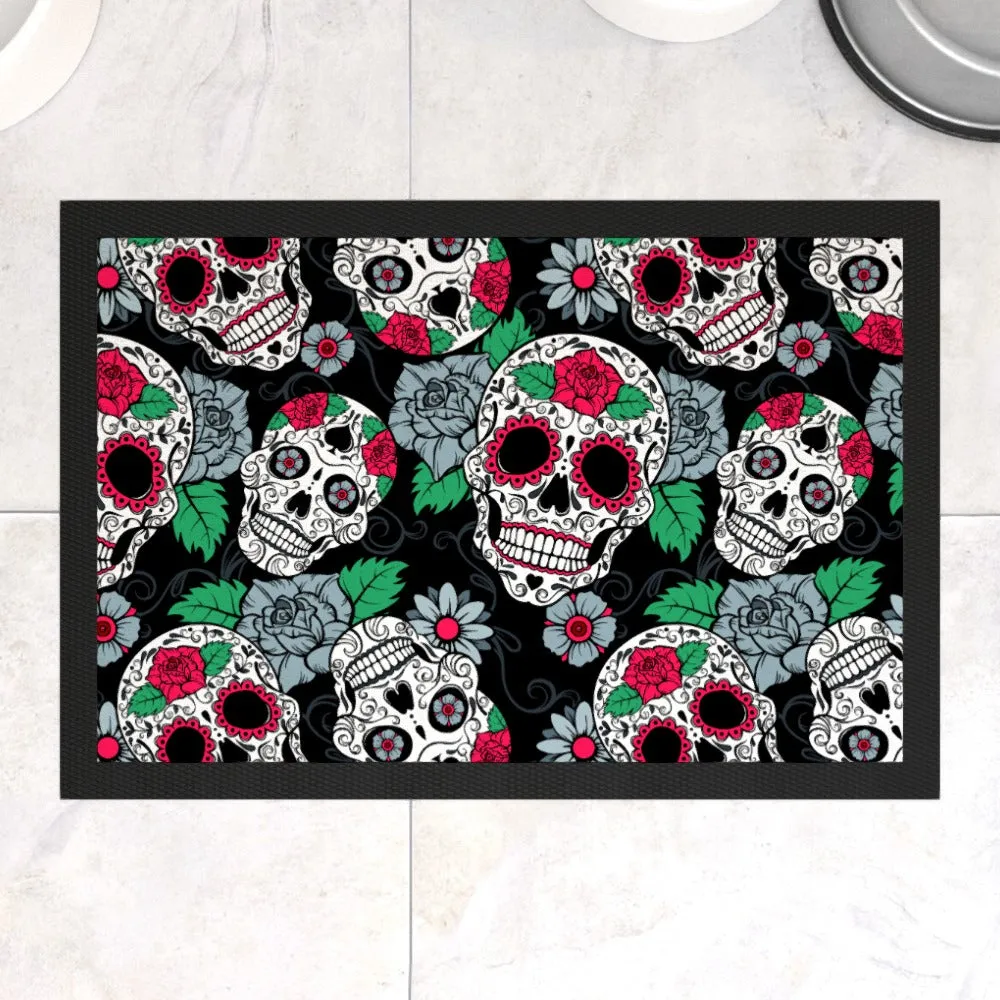 Pet Bowl Mats - Skulls and Roses