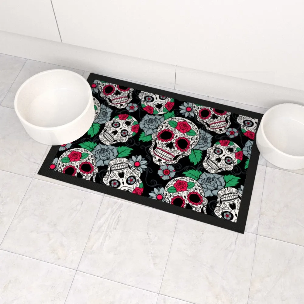Pet Bowl Mats - Skulls and Roses