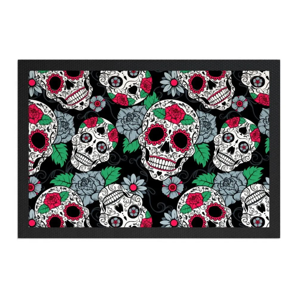 Pet Bowl Mats - Skulls and Roses