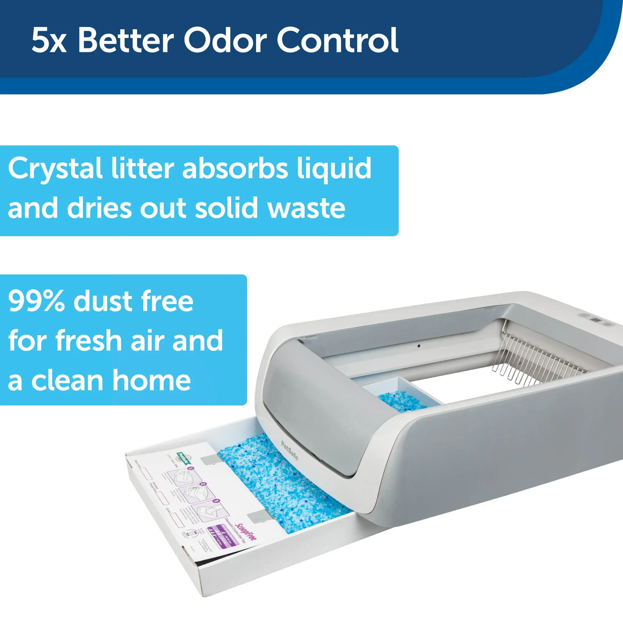 PetSafe ScoopFree Automatic Self Cleaning Covered Cat Litter Box – Includes Disposable Trays with Crystal Litter & Hood - 2ND Generation, Gray