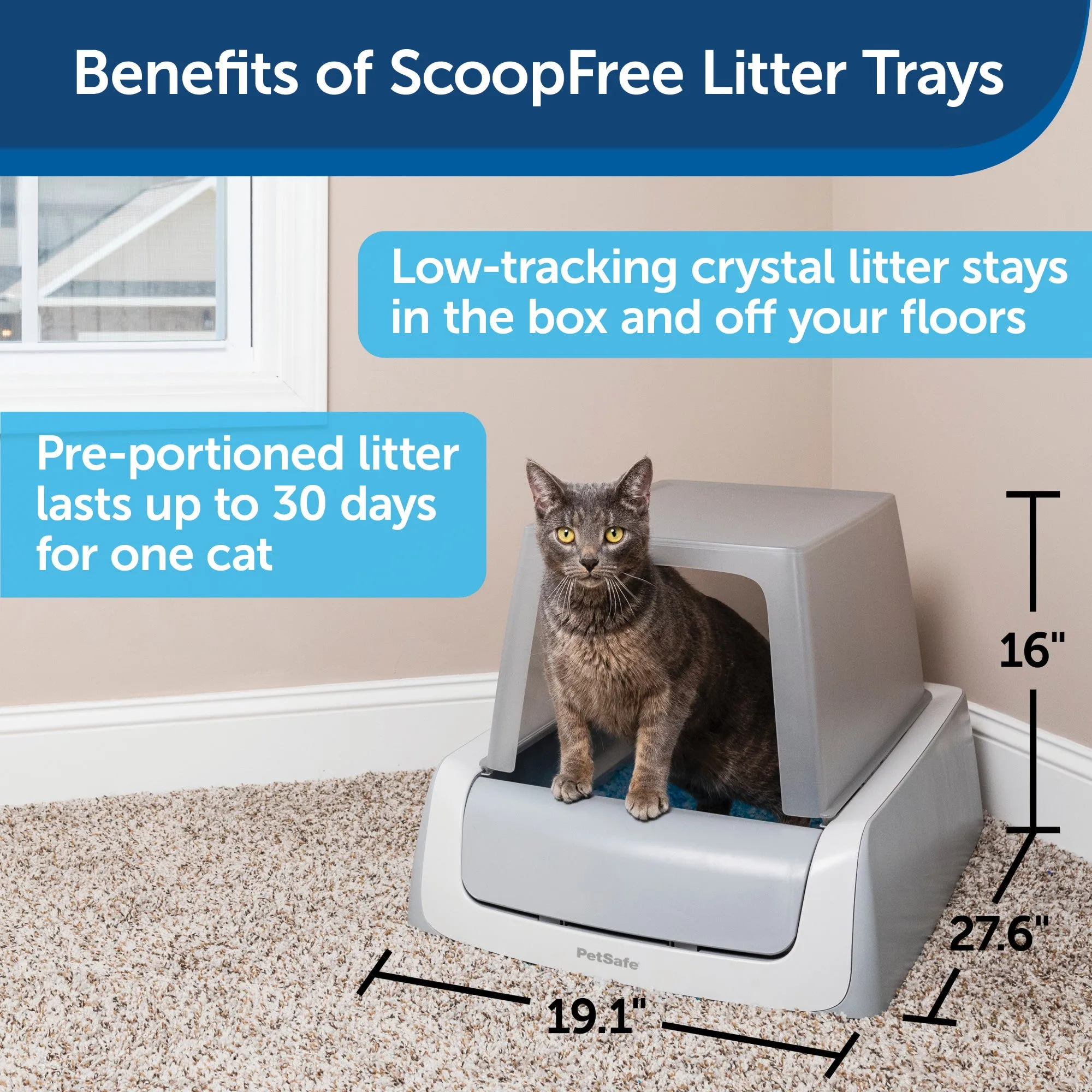PetSafe ScoopFree Automatic Self Cleaning Covered Cat Litter Box – Includes Disposable Trays with Crystal Litter & Hood - 2ND Generation, Gray