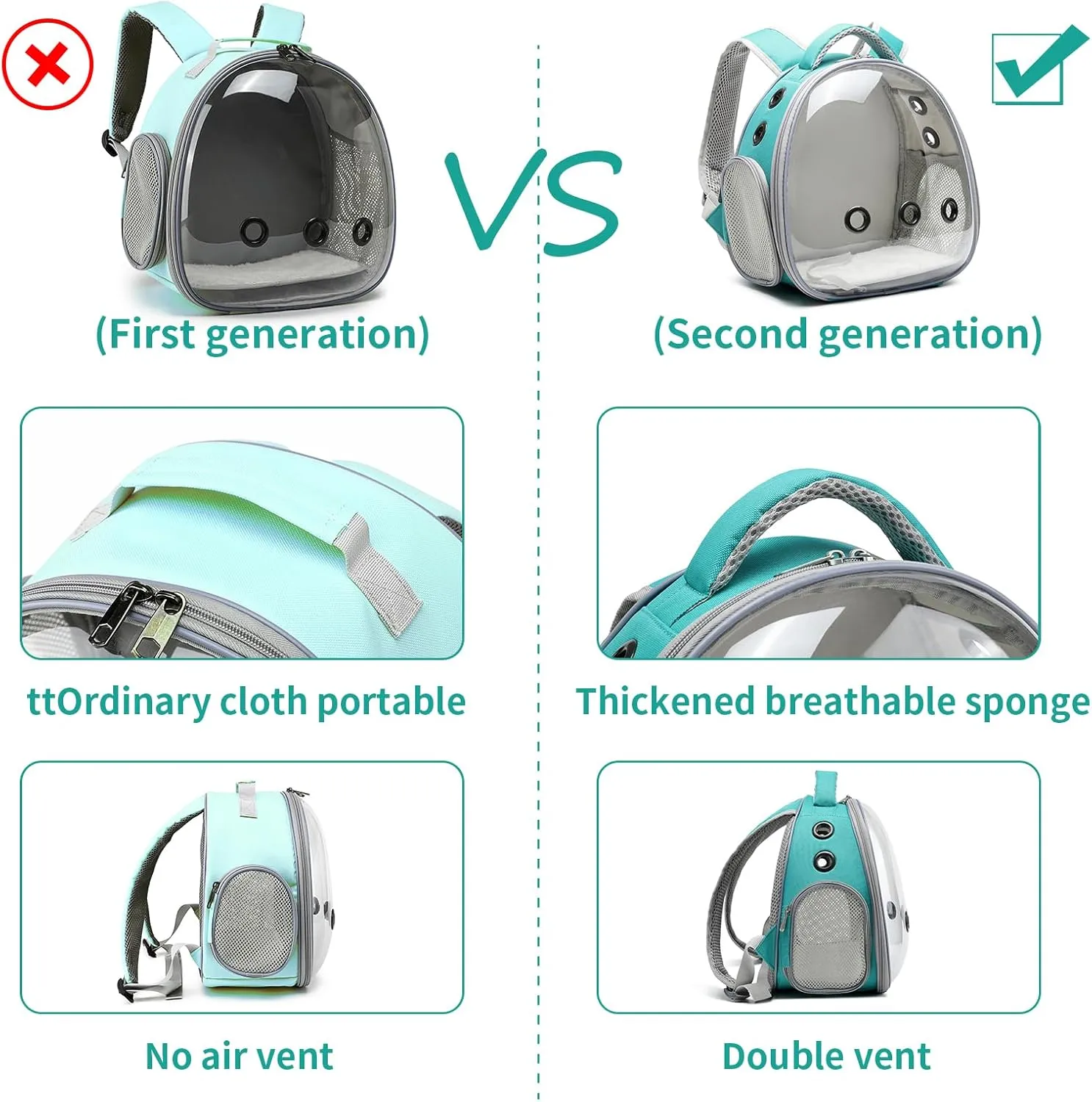 Portable Travel pet Backpack Carrier Hamster Bag Guinea Pig Bird Small Dog cat Turtle Carrier Rabbit Cage Squirrel Bearded Dragon Breathable Hangbag (Green)