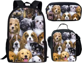 Puppy Dog Little Boys Backpack and Lunch Box Bookbags Middle School Teenage Girls School Bag Set