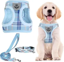 PUPTECK Adjustable Dog Harness Collar and Leash Set Step in No Pull Pet Harness for Small Medium Dogs Puppy and Cats Outdoor Walking Running, Soft Mesh Padded Reflective Vest Harnesses, Blue S