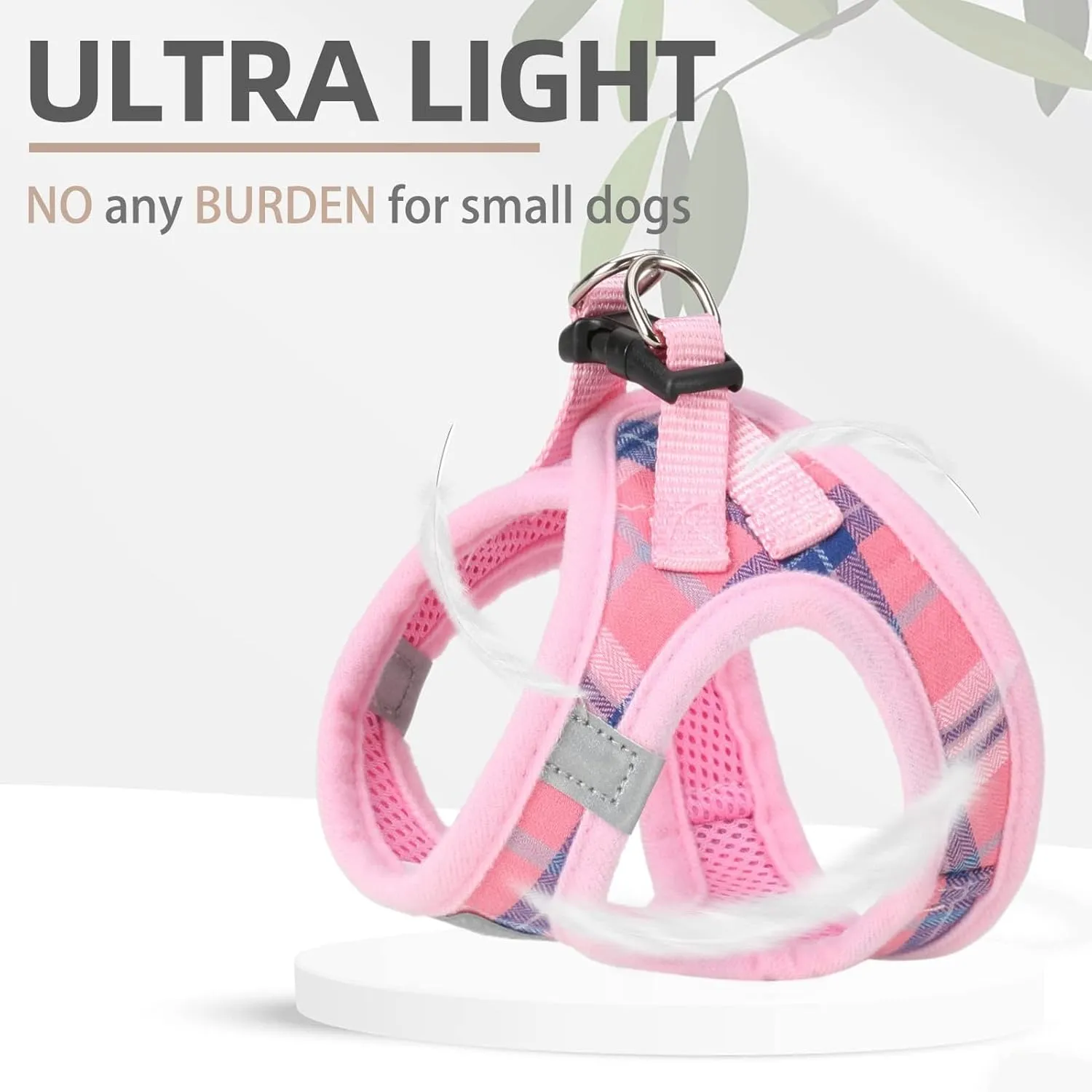 PUPTECK Adjustable Dog Harness Collar and Leash Set Step in No Pull Pet Harness for Small Medium Dogs Puppy and Cats Outdoor Walking Running, Soft Mesh Padded Reflective Vest Harnesses, Pink S