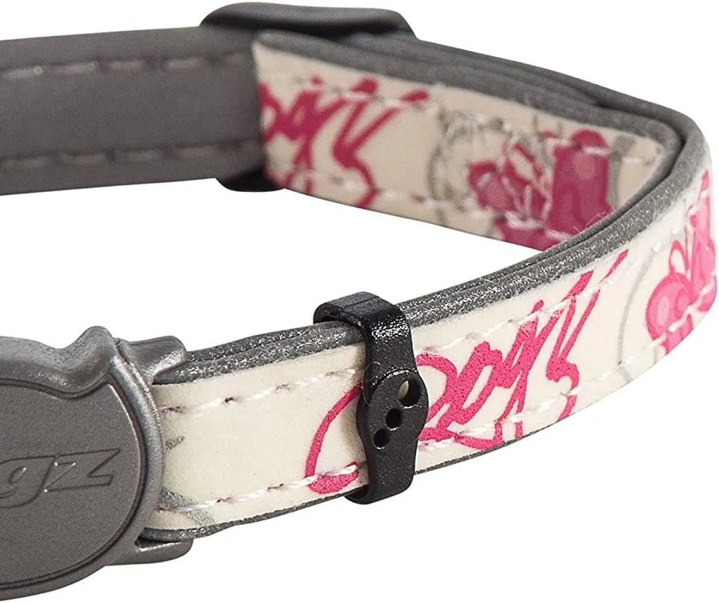 ROGZ CB09-K Glow in the Dark Reflective Cat Collar with Breakaway Clip and Removable Bell, fully adjustable to fit most breeds, Pink Butterfly Design