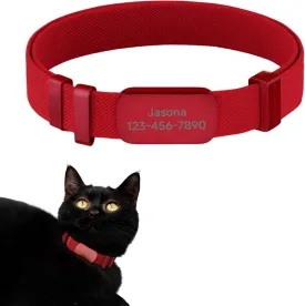 Safety Cat Collar Pro and Personalized Name Tag Set - U.S. IDA Gold Award Elastic Quick Release Cat Collar Non Breakaway Engraved Cat ID Tag for Kitten Small Large Cats (Vivid Red, M)