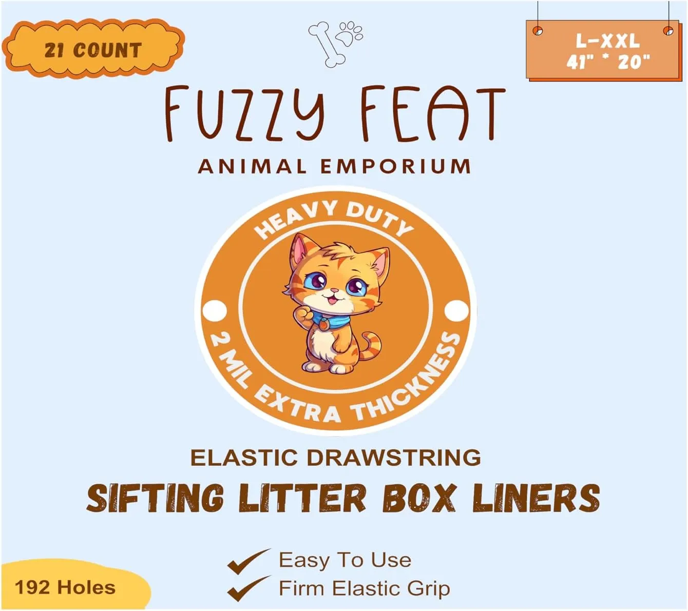 Sifting Cat Litter Box Liners with elastic drawstring. Tear-resistant, waterproof cat litter bags, fits Large, XL, XXL, Giant size litter boxes (40"  21", 2 Mil Extra thick)