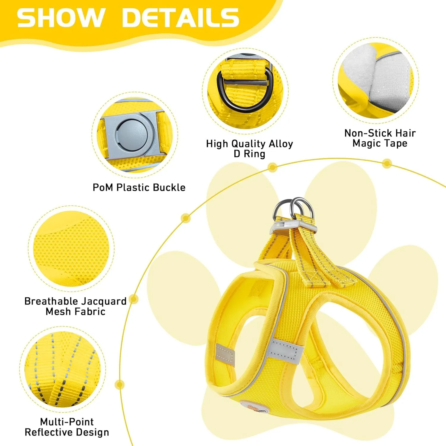 Soft Mesh Dog Harness and Leash Set, No Pull Puppy Harness and Leash Set, Reflective Step in Harness for Small Medium Dogs, Easy Walk Escape Proof Vest Harnesses (Yellow, S)