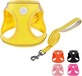 Soft Mesh Dog Harness and Leash Set, No Pull Puppy Harness and Leash Set, Reflective Step in Harness for Small Medium Dogs, Easy Walk Escape Proof Vest Harnesses (Yellow, S)