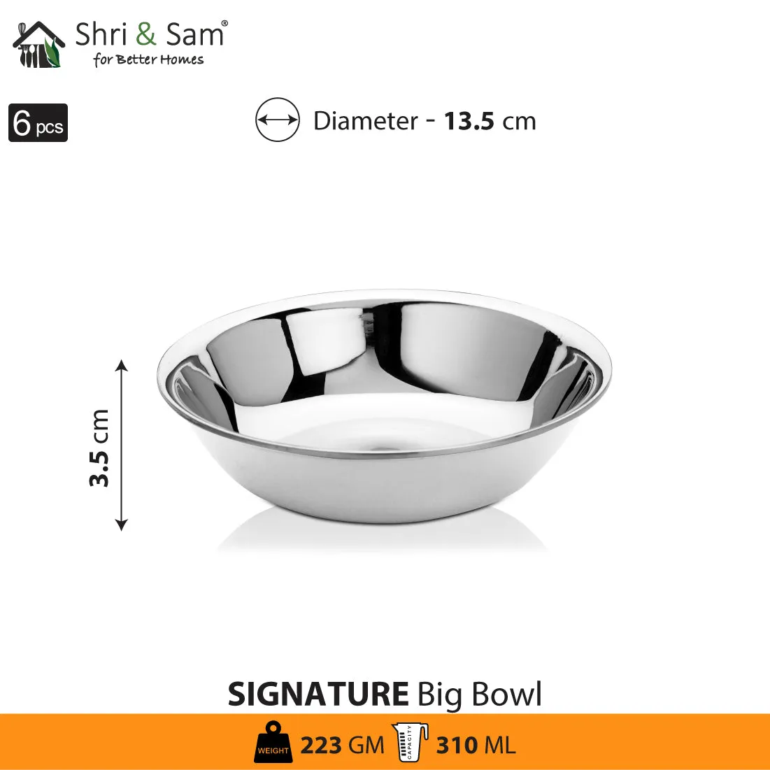 Stainless Steel 6 PCS Big Bowl Signature - Shiny