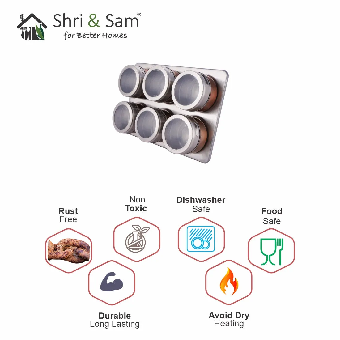 Stainless Steel 7 PCS Spice Jar Set with Tray