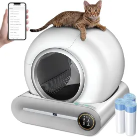 SUW Self Cleaning Litter Box, Automatic Cat Litter Box Self Cleaning for Multiple Cats, 65L 9L Robot, 3 Rolls Grabage Bags, Negative ion Deodorization, APP Control, Toilet Monitoring