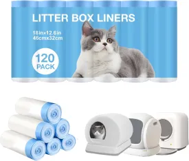 Thicken Cat Litter Bags 120 Pack, cat litter box liners, Leakproof Poop Bags & Waste Bags - Ultimate Odor Control and Leakproof Design,6 Rolls Drawstring Trash Bags for Automatic Litte(18x12.6 inches