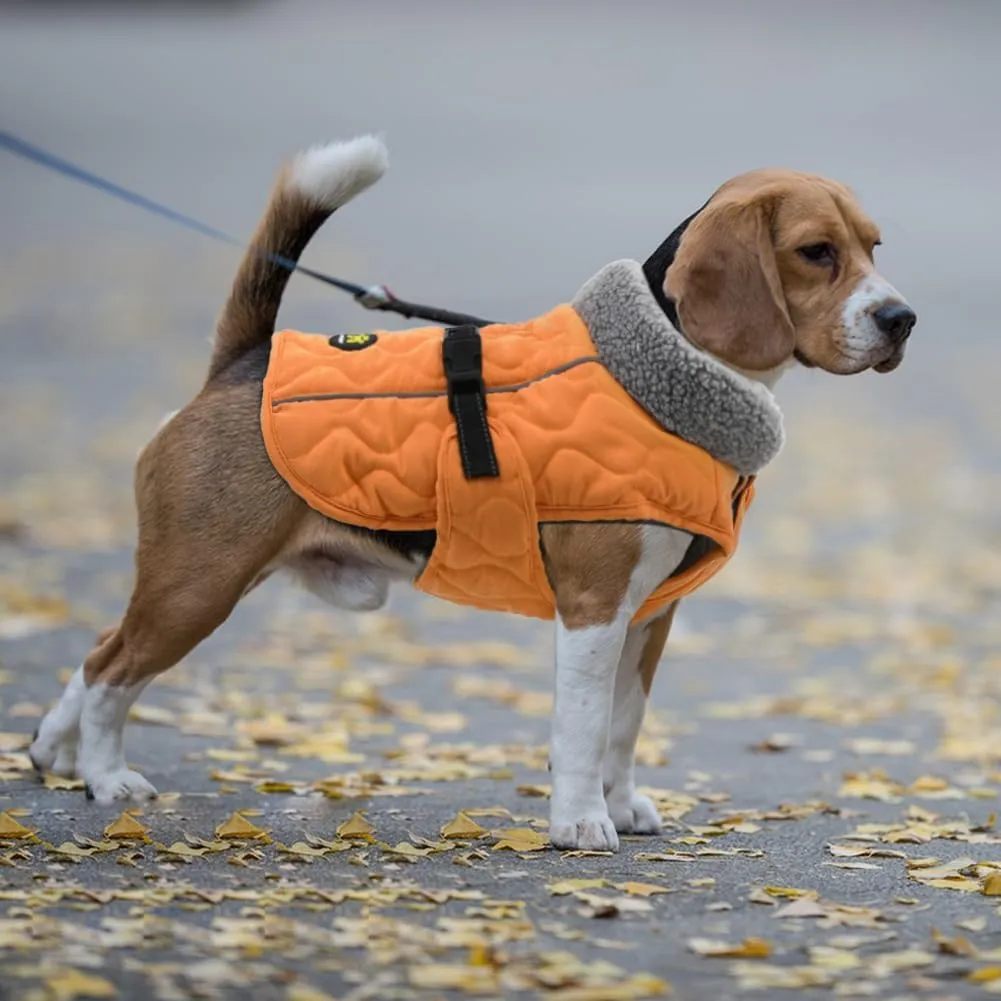 Winter Dog Coats - Fleece Dog Jacket for Sizes S, M, L with Nylon Buckle - Orange with Reflective Safety Features
